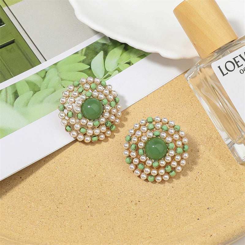 1 Pair Casual Simple Style Classic Style Round Square Flower Plating Inlay Copper Pearl Gold Plated Ear Studs