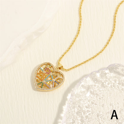 Simple Style Heart Shape Copper Plating Inlay Zircon 18k Gold Plated Pendant Necklace