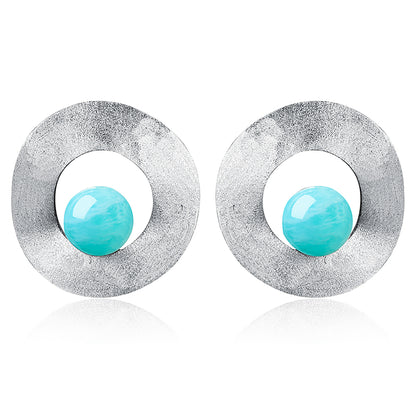 1 Pair Simple Style Round Inlay Sterling Silver Natural Stone Ear Studs