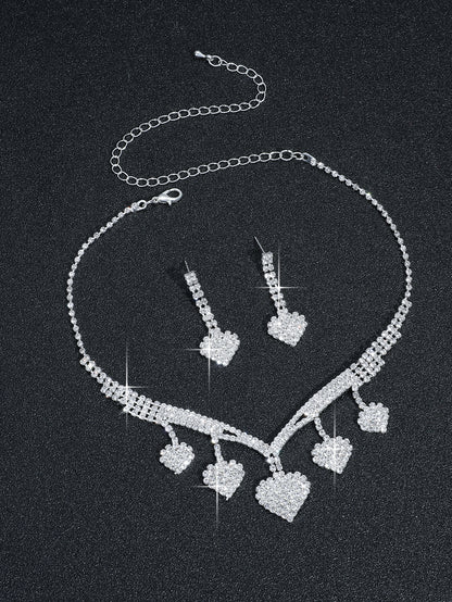 Elegant Streetwear Heart Shape Alloy Inlay Rhinestones Silver Plated Women's Earrings Necklace