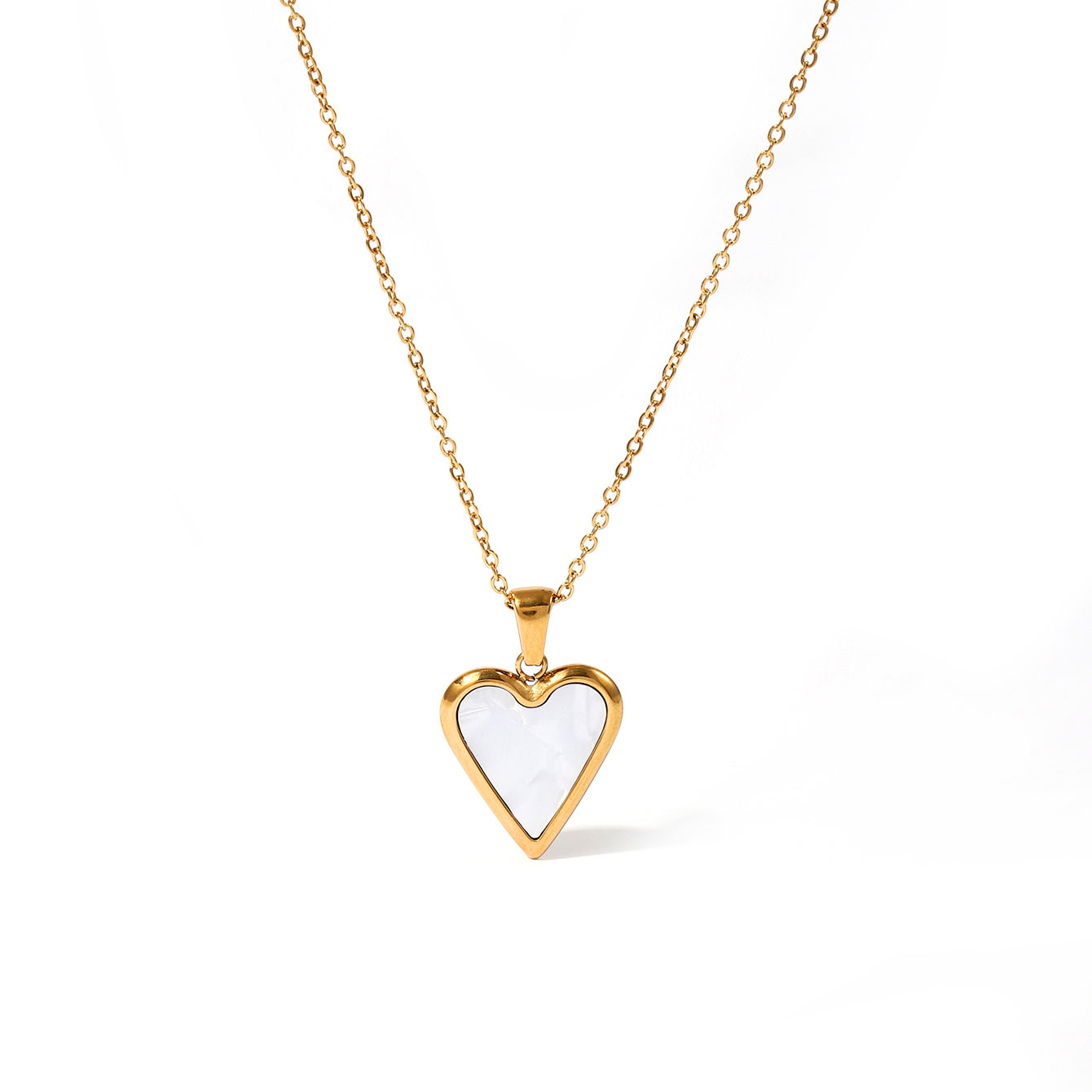 Ig Style Round Oval Heart Shape Stainless Steel Imitation Pearl Plating Inlay Shell 18k Gold Plated Pendant Necklace