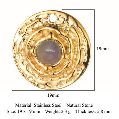 Retro Oval Titanium Steel Plating Inlay Natural Stone Charms