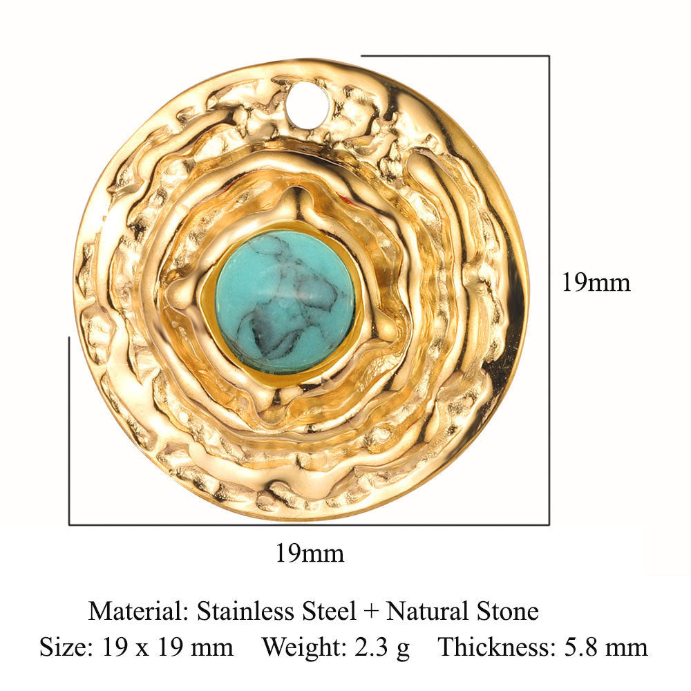 Retro Oval Titanium Steel Plating Inlay Natural Stone Charms