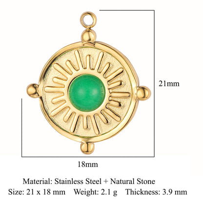 Retro Oval Titanium Steel Plating Inlay Natural Stone Charms