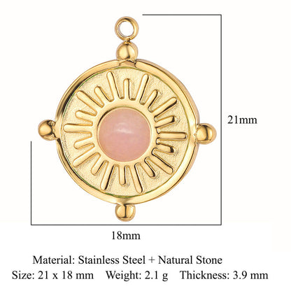 Retro Oval Titanium Steel Plating Inlay Natural Stone Charms