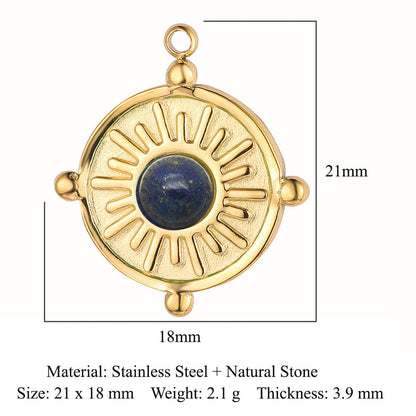 Retro Oval Titanium Steel Plating Inlay Natural Stone Charms