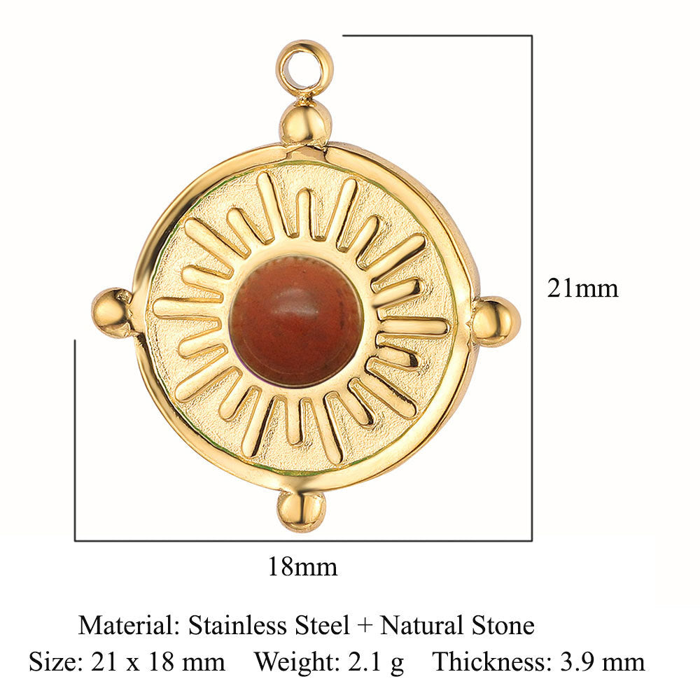 Retro Oval Titanium Steel Plating Inlay Natural Stone Charms