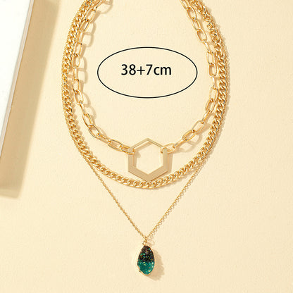 Vintage Style Color Block Water Droplets Alloy Plating 14k Gold Plated Women's Three Layer Necklace