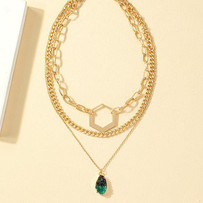 Vintage Style Color Block Water Droplets Alloy Plating 14k Gold Plated Women's Three Layer Necklace