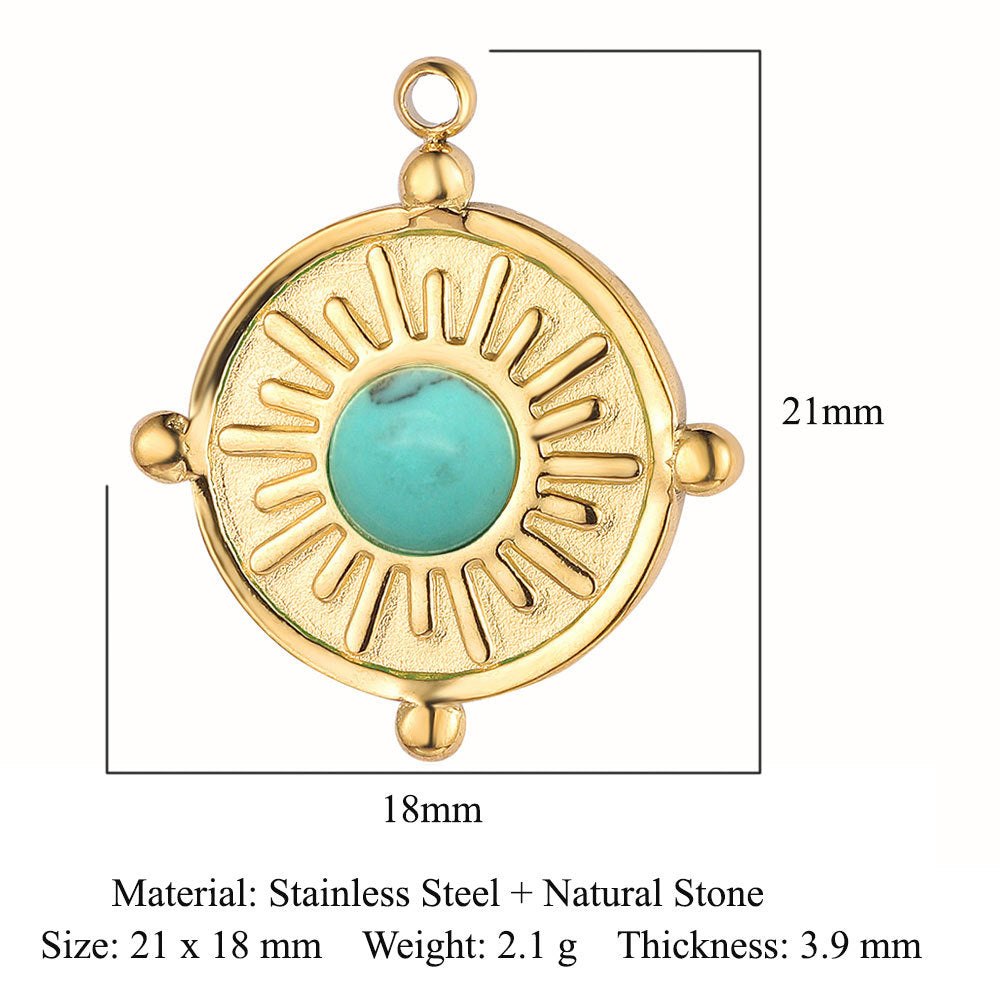 Retro Oval Titanium Steel Plating Inlay Natural Stone Charms