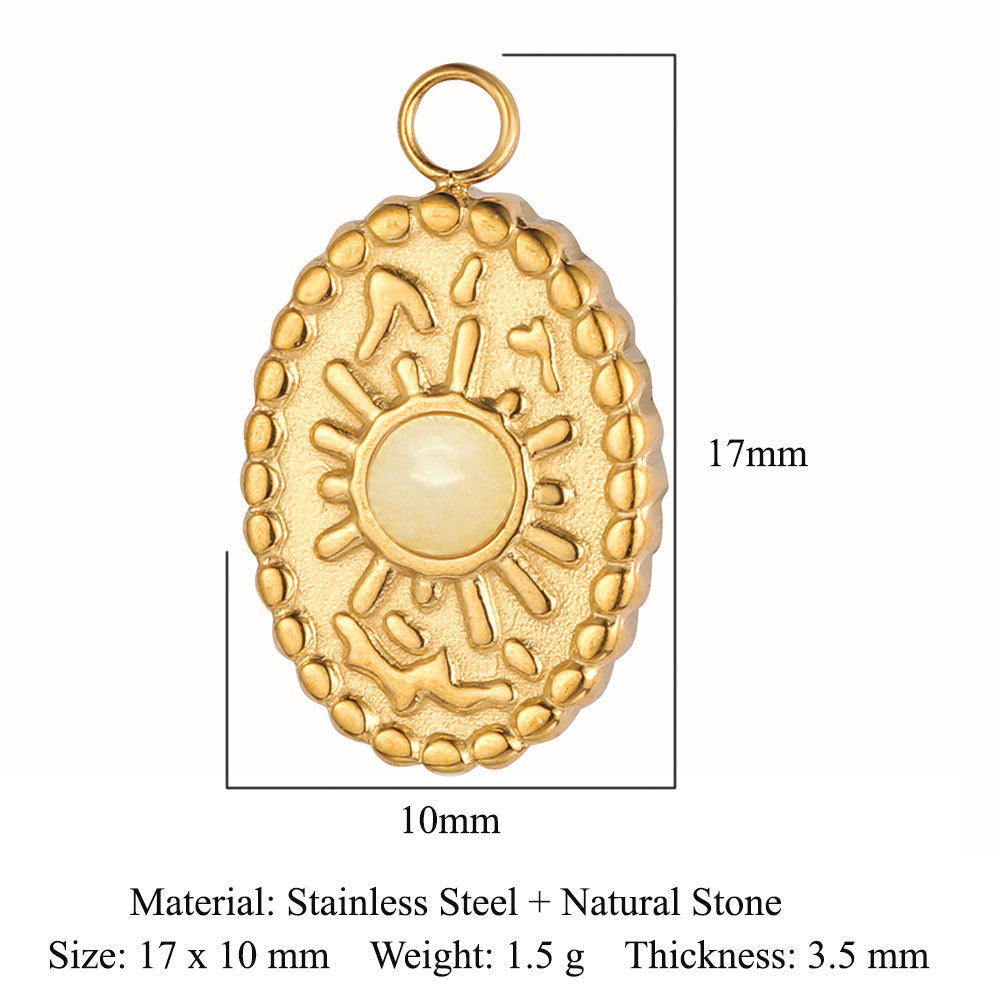 Retro Oval Titanium Steel Plating Inlay Natural Stone Charms