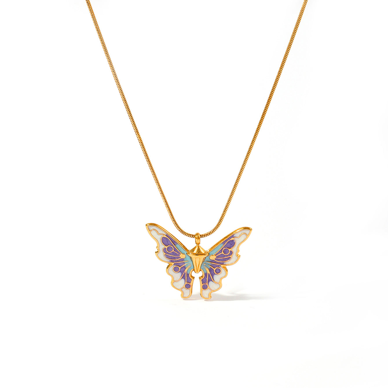 Wholesale Casual Cute Classic Style Heart Shape Butterfly Stainless Steel Plating 18k Gold Plated Pendant Necklace