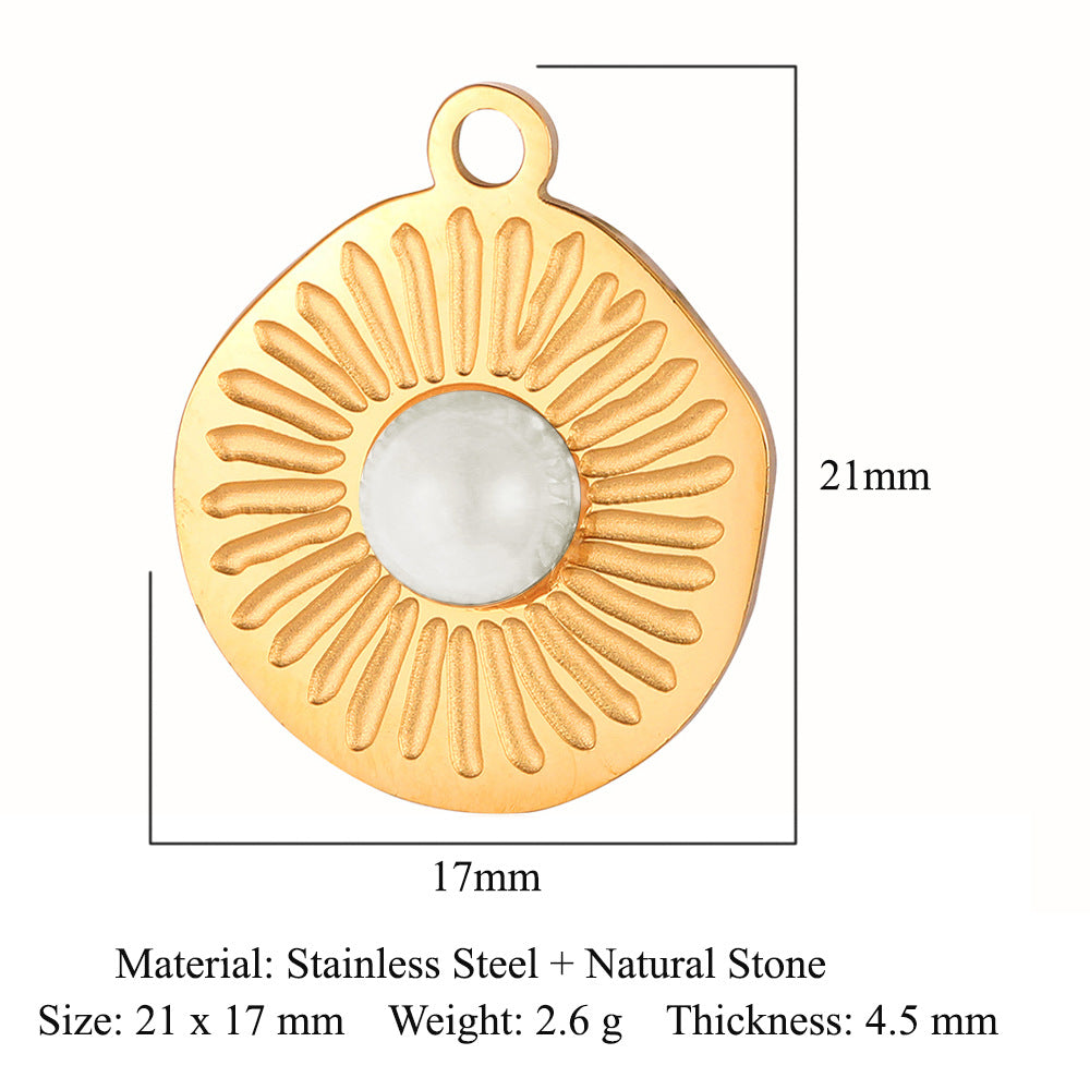 Retro Oval Titanium Steel Plating Inlay Natural Stone Charms