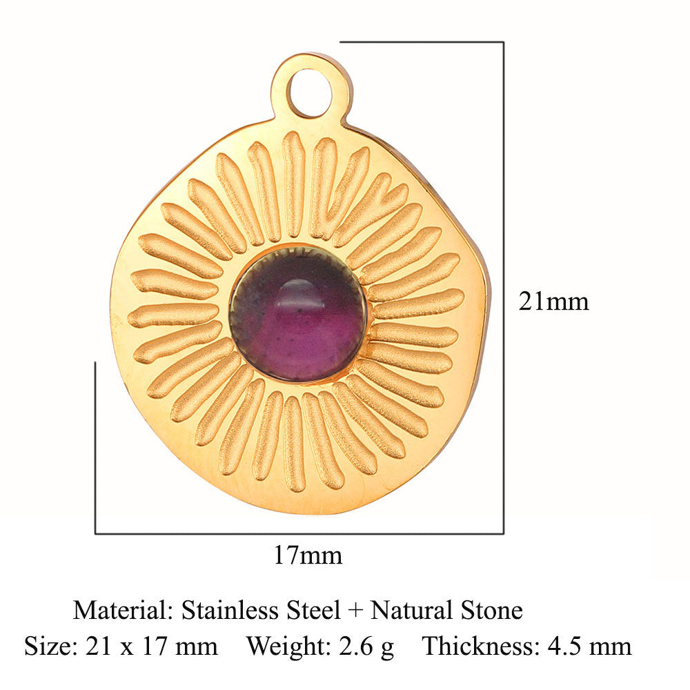 Retro Oval Titanium Steel Plating Inlay Natural Stone Charms