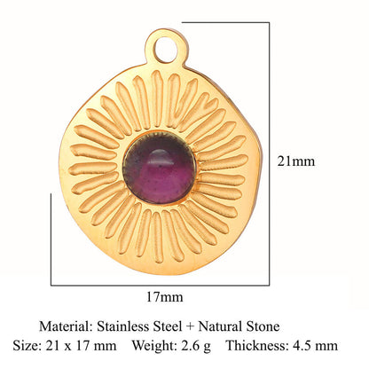 Retro Oval Titanium Steel Plating Inlay Natural Stone Charms