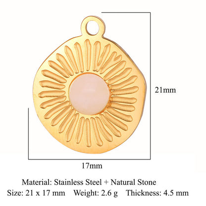 Retro Oval Titanium Steel Plating Inlay Natural Stone Charms