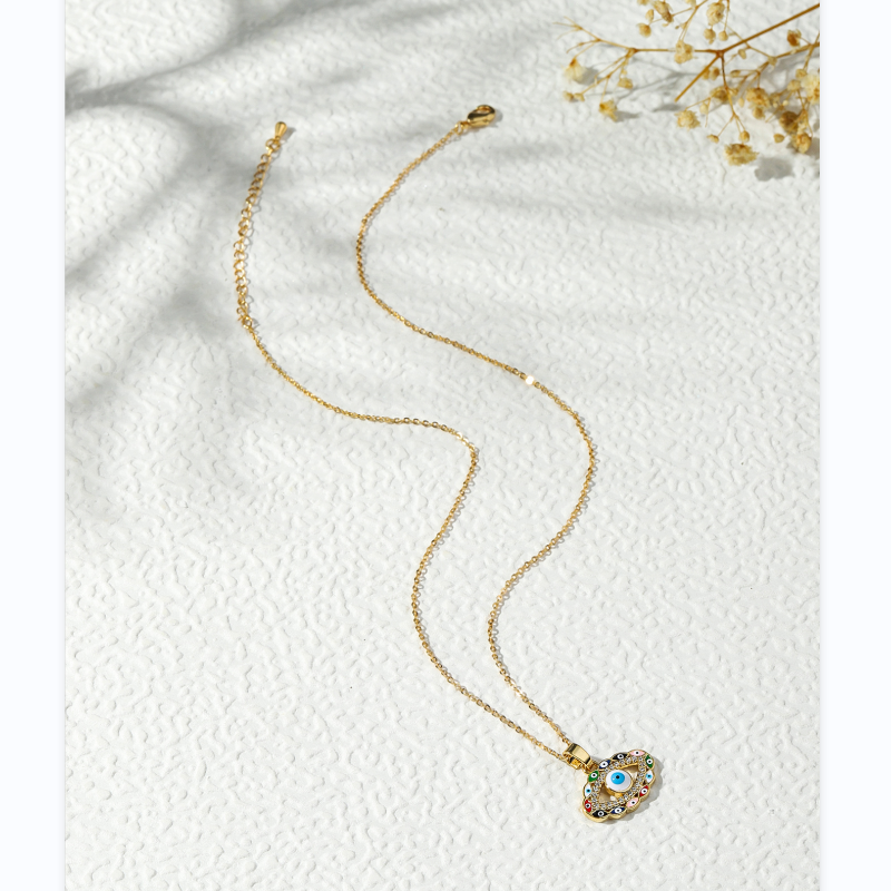 Vintage Style Shiny Devil's Eye Copper Plating Inlay Zircon 18k Gold Plated Pendant Necklace