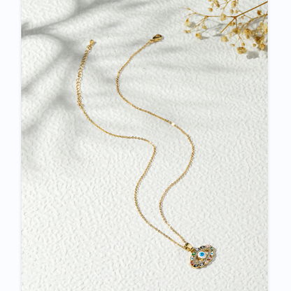 Vintage Style Shiny Devil's Eye Copper Plating Inlay Zircon 18k Gold Plated Pendant Necklace