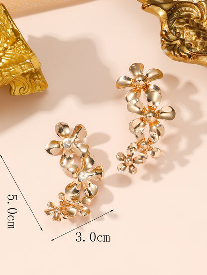 1 Pair Business Hip-hop Flower Plating Alloy Gold Plated Ear Studs