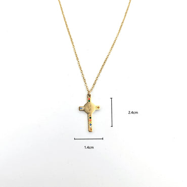 Wholesale Simple Style Cross Stainless Steel Plating Inlay 18k Gold Plated Rhinestones Pendant Necklace