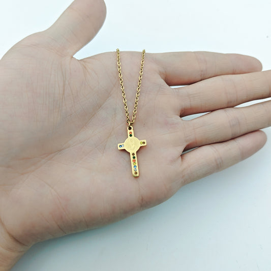 Wholesale Simple Style Cross Stainless Steel Plating Inlay 18k Gold Plated Rhinestones Pendant Necklace