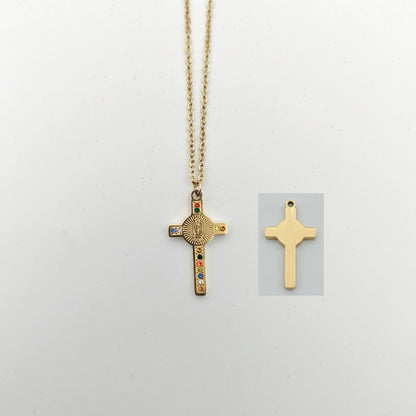 Wholesale Simple Style Cross Stainless Steel Plating Inlay 18k Gold Plated Rhinestones Pendant Necklace