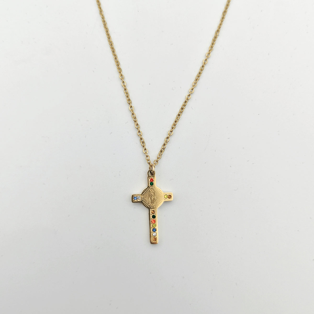 Wholesale Simple Style Cross Stainless Steel Plating Inlay 18k Gold Plated Rhinestones Pendant Necklace