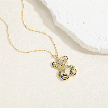 Simple Style Little Bear Brass Plating Inlay Zircon 14k Gold Plated Pendant Necklace