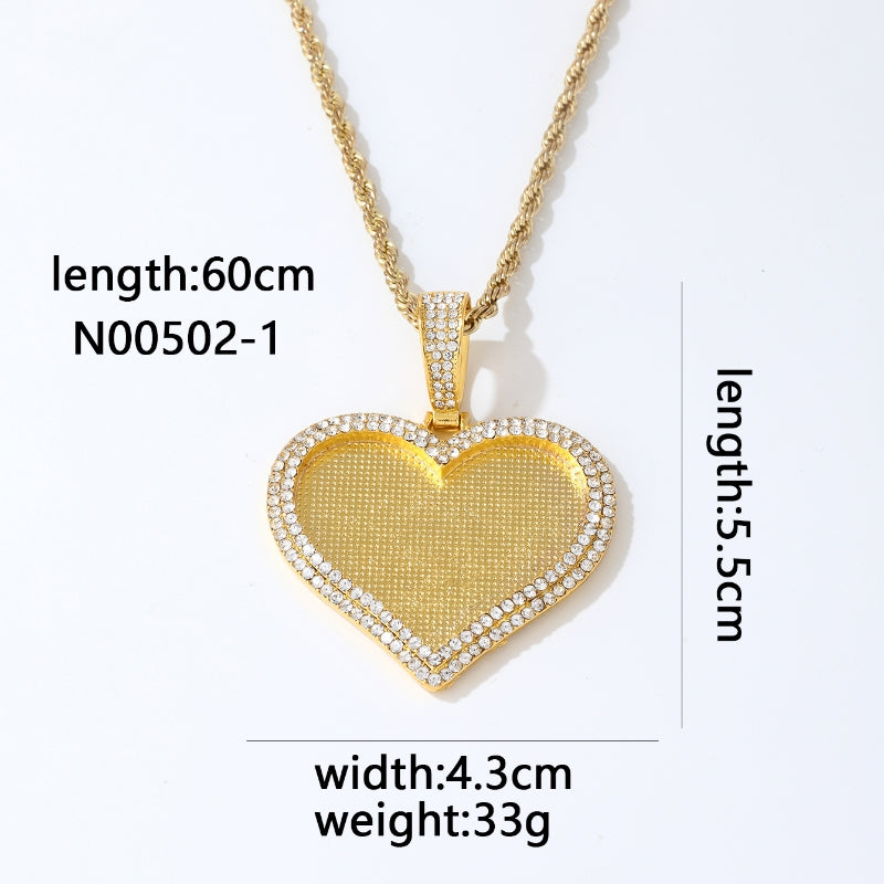 Wholesale Hip-hop Vintage Style Heart Shape Stainless Steel Alloy Plating Inlay Rhinestones Charms