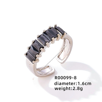 Simple Style Rectangle Copper Plating Inlay Zircon White Gold Plated Rings