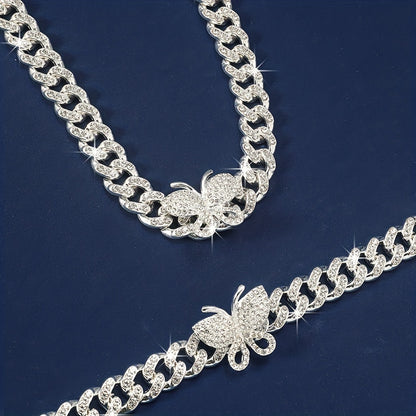 Elegant Hip-hop Butterfly Alloy Plating Inlay Rhinestones Gold Plated Silver Plated Women's Jewelry Set