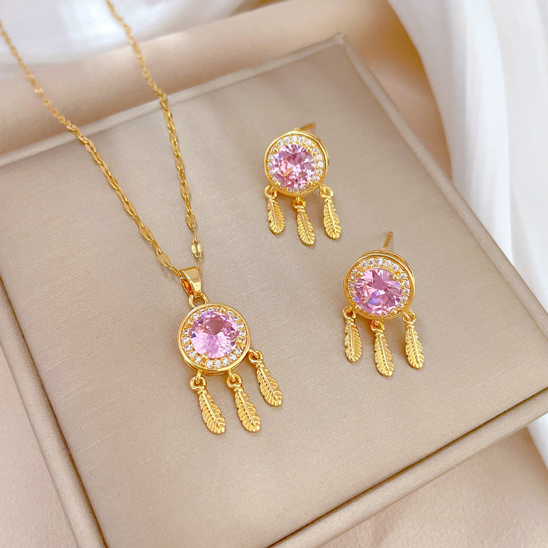 Simple Style Rhombus Bow Knot Copper Plating Inlay Zircon Jewelry Set