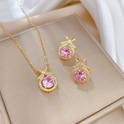 Simple Style Rhombus Bow Knot Copper Plating Inlay Zircon Jewelry Set