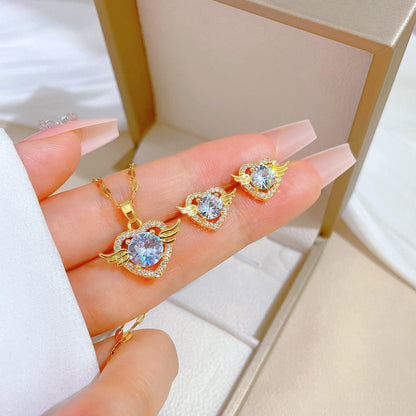 Simple Style Rhombus Bow Knot Copper Plating Inlay Zircon Jewelry Set