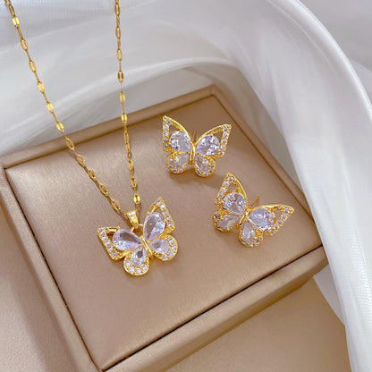 Simple Style Rhombus Bow Knot Copper Plating Inlay Zircon Jewelry Set