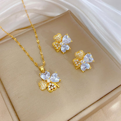 Simple Style Rhombus Bow Knot Copper Plating Inlay Zircon Jewelry Set