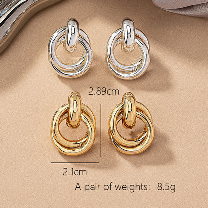 2 Pieces Simple Style Circle Round Plating Alloy Ferroalloy 14k Gold Plated Silver Plated Ear Studs