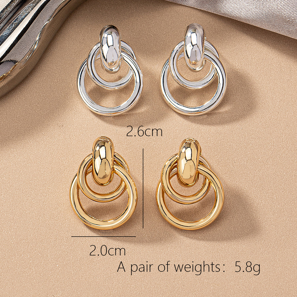 2 Pieces Simple Style Circle Round Plating Alloy Ferroalloy 14k Gold Plated Silver Plated Ear Studs