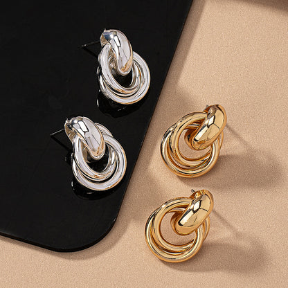 2 Pieces Simple Style Circle Round Plating Alloy Ferroalloy 14k Gold Plated Silver Plated Ear Studs