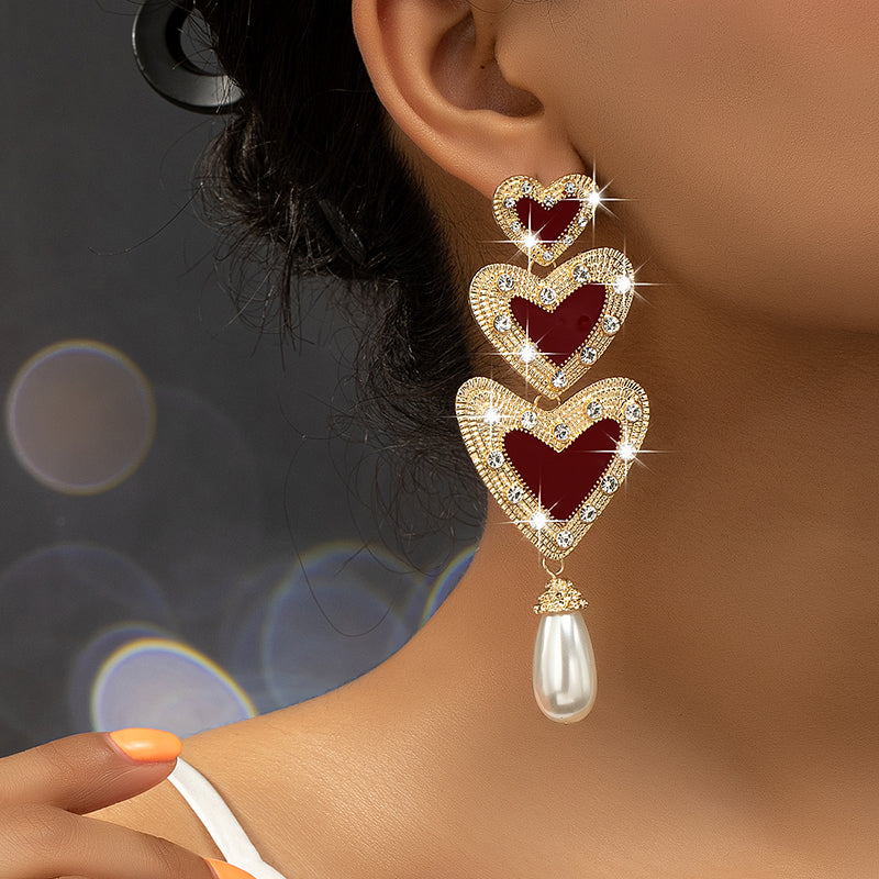 1 Pair Elegant Glam Heart Shape Plating Inlay Ferroalloy Rhinestones 14k Gold Plated Drop Earrings