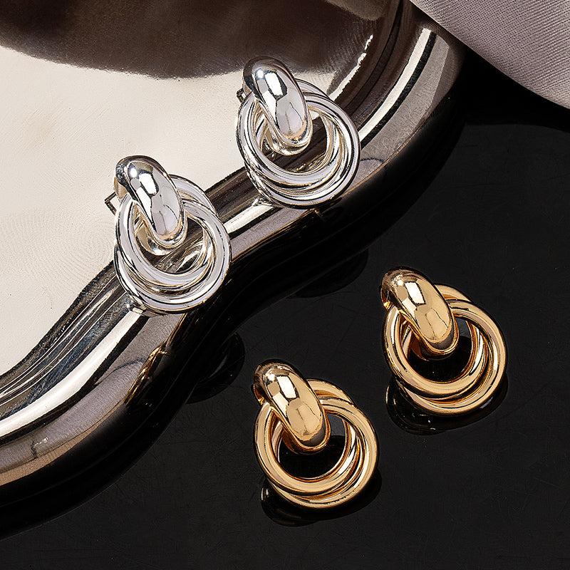 2 Pieces Simple Style Circle Round Plating Alloy Ferroalloy 14k Gold Plated Silver Plated Ear Studs