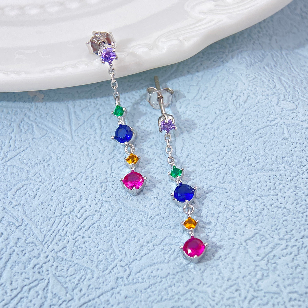 1 Pair Elegant Colorful Plating Inlay Sterling Silver Zircon Drop Earrings