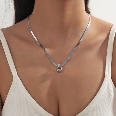 Wholesale Simple Style Square Stainless Steel Inlay Zircon Necklace