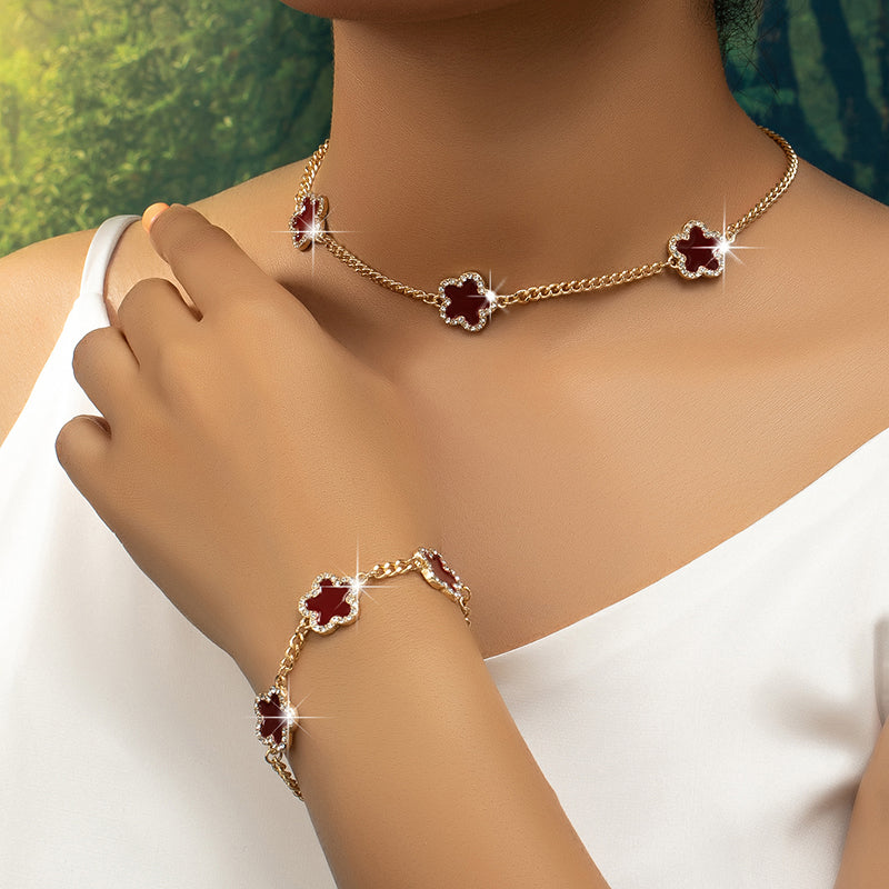 Elegant Romantic Flower Ferroalloy Plating Inlay Rhinestones 14k Gold Plated Women's Bracelets Necklace