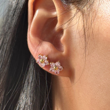 1 Pair Elegant Basic Flower Plating Inlay Titanium Steel Zircon Ear Studs