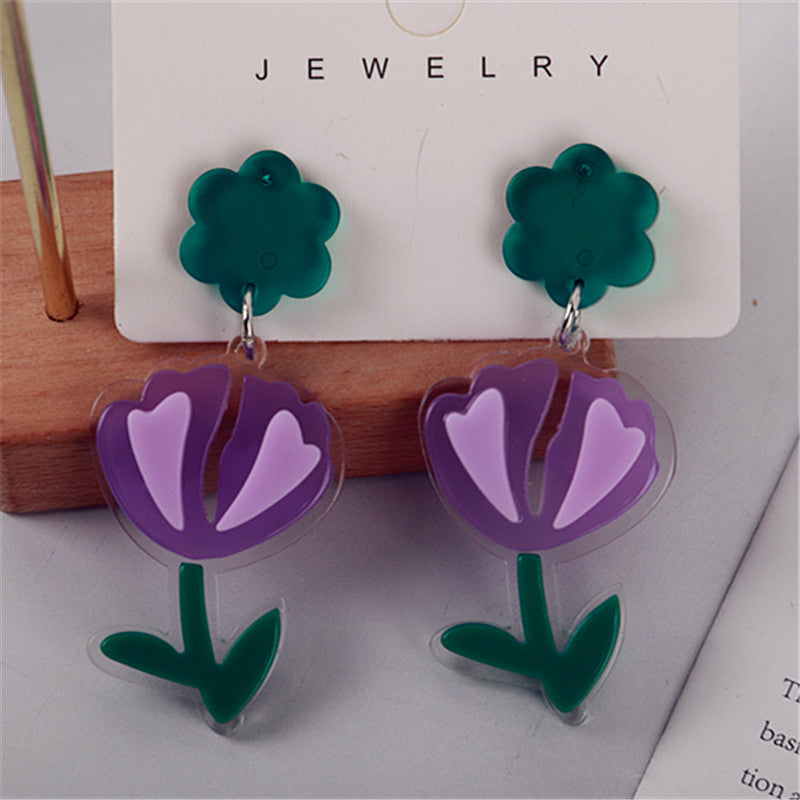 1 Pair Pastoral Flower Printing Arylic Drop Earrings