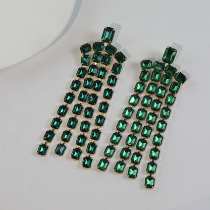 1 Pair Exaggerated Simple Style Solid Color Tassel Plating Inlay Alloy Rhinestones Drop Earrings