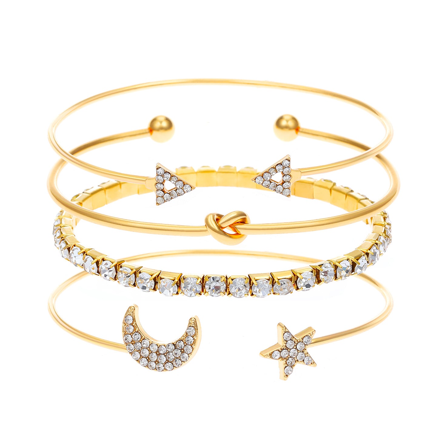 Ethnic Style Simple Style Star Moon Alloy Plating Inlay Rhinestones 14k Gold Plated Women's Bangle