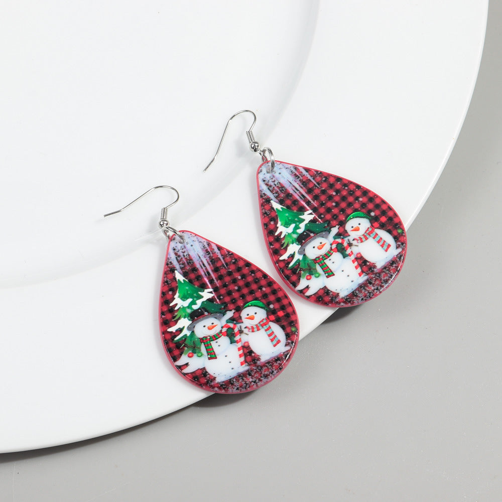 1 Pair Simple Style Snowman Printing Arylic Drop Earrings