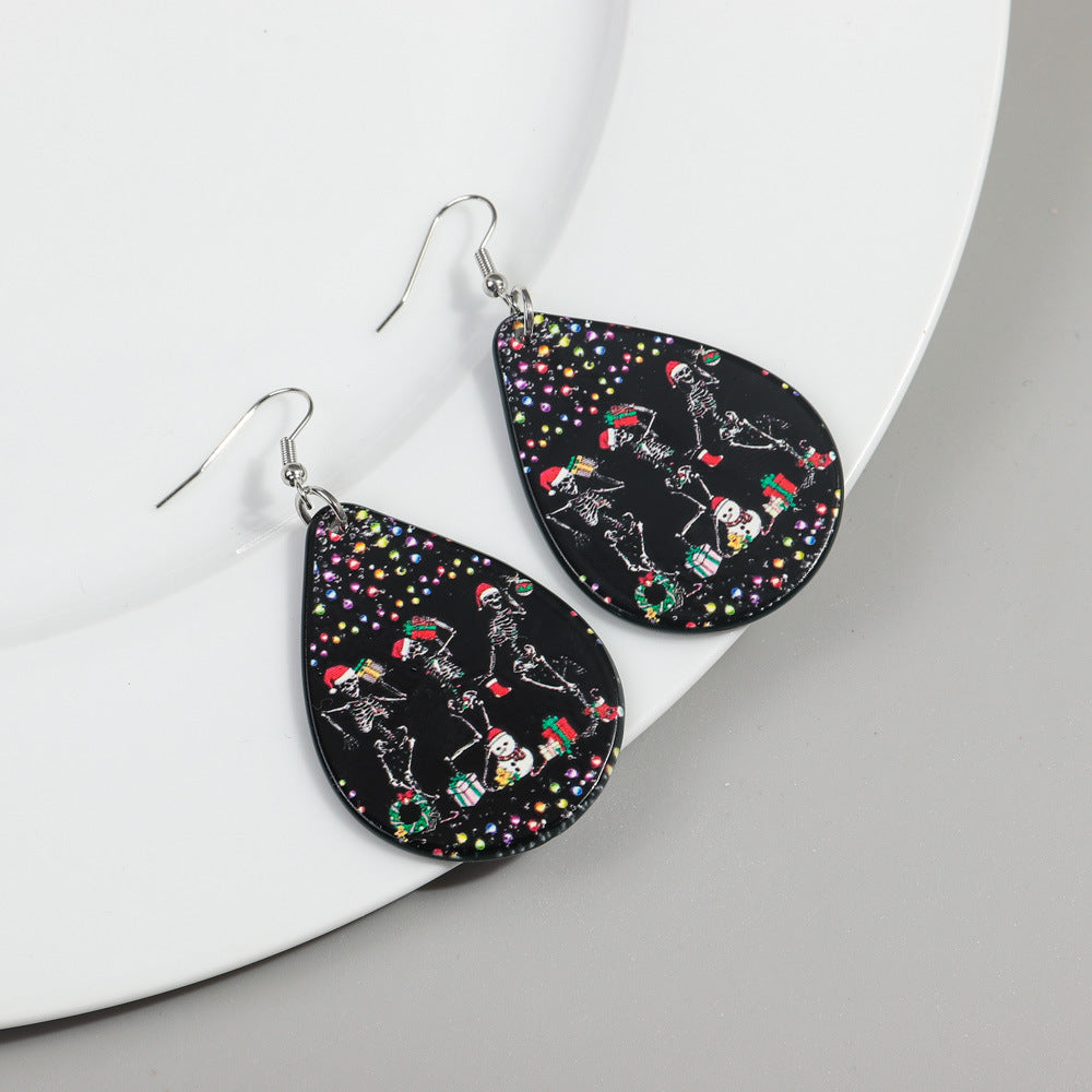 1 Pair Simple Style Snowman Printing Arylic Drop Earrings